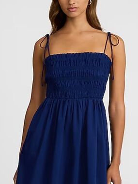 Express Navy Blue Smocked Tie-Strap Sundress - brand new